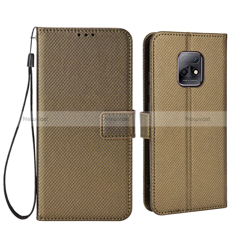 Leather Case Stands Flip Cover Holder BY6 for Xiaomi Redmi 10X 5G Brown