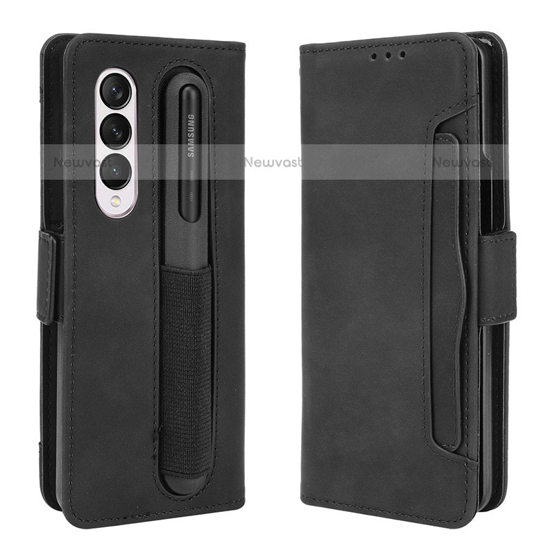 Leather Case Stands Flip Cover Holder BY9 for Samsung Galaxy Z Fold3 5G Black