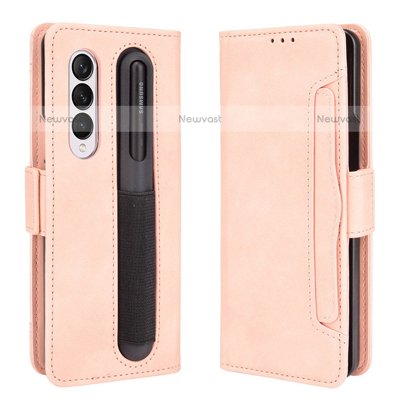 Leather Case Stands Flip Cover Holder BY9 for Samsung Galaxy Z Fold3 5G Pink