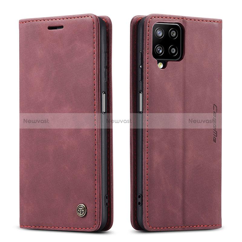 Leather Case Stands Flip Cover Holder C01S for Samsung Galaxy A12 Nacho Red Wine