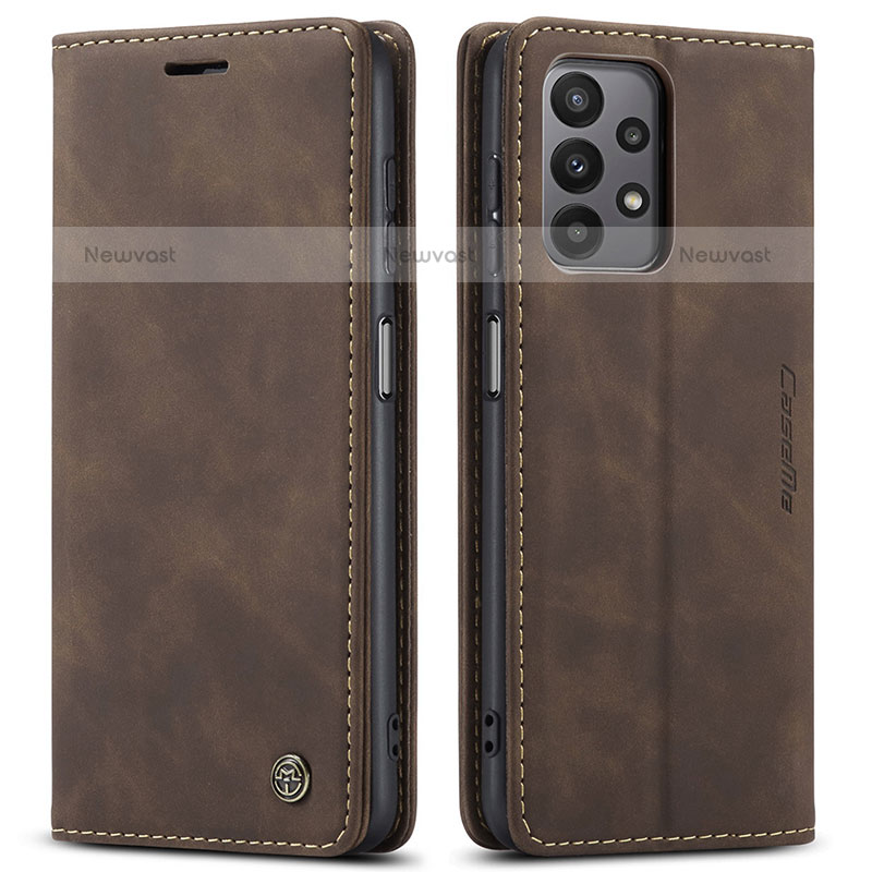 Leather Case Stands Flip Cover Holder C01S for Samsung Galaxy A23 5G Brown