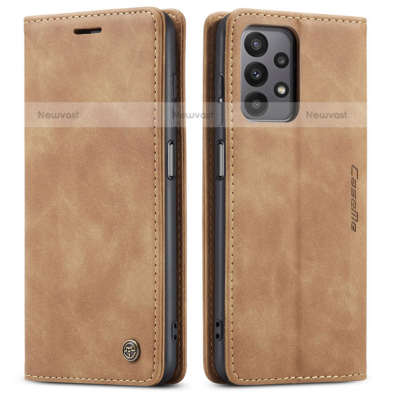 Leather Case Stands Flip Cover Holder C01S for Samsung Galaxy A23 5G Light Brown