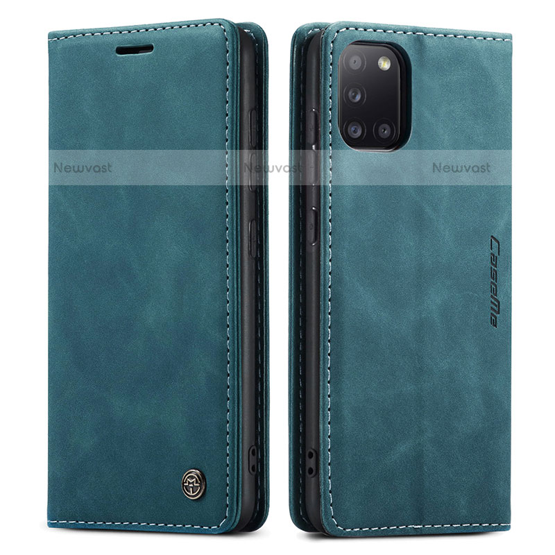 Leather Case Stands Flip Cover Holder C01S for Samsung Galaxy A31 Blue