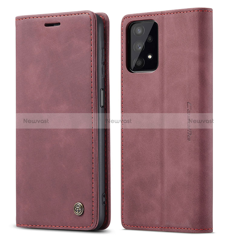 Leather Case Stands Flip Cover Holder C01S for Samsung Galaxy A32 4G Red Wine