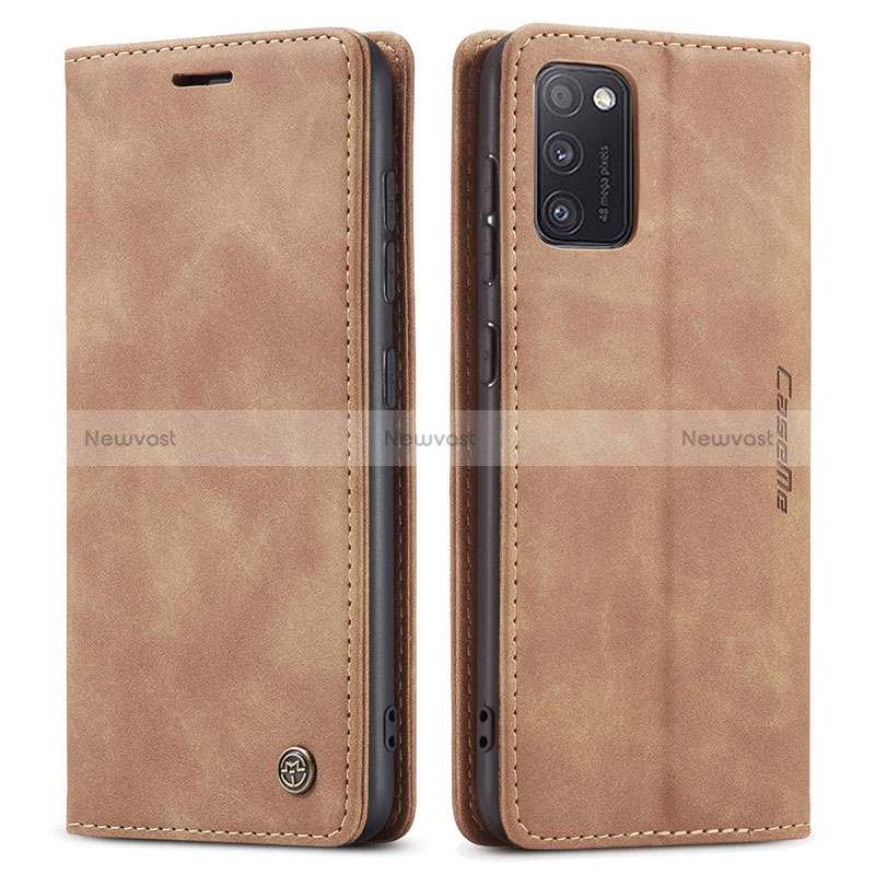 Leather Case Stands Flip Cover Holder C01S for Samsung Galaxy A41 Light Brown