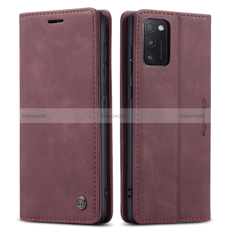 Leather Case Stands Flip Cover Holder C01S for Samsung Galaxy A41 Red Wine