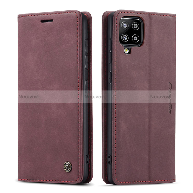Leather Case Stands Flip Cover Holder C01S for Samsung Galaxy A42 5G Red Wine
