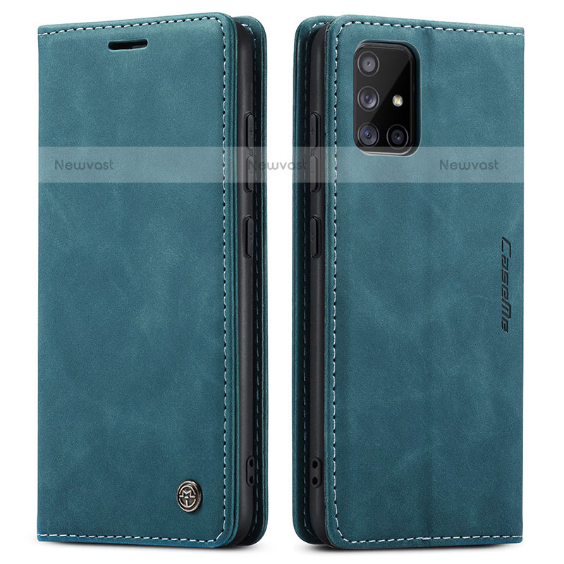 Leather Case Stands Flip Cover Holder C01S for Samsung Galaxy A51 4G Blue