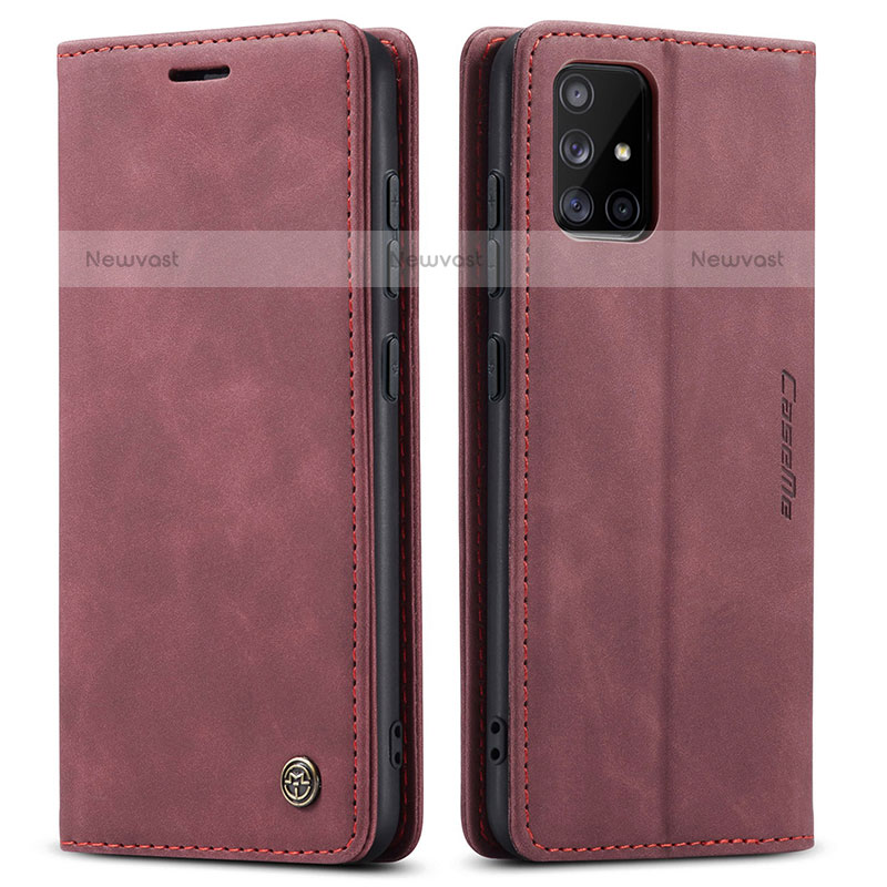 Leather Case Stands Flip Cover Holder C01S for Samsung Galaxy A51 4G Red Wine