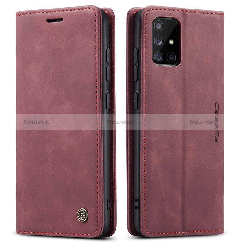 Leather Case Stands Flip Cover Holder C01S for Samsung Galaxy A51 5G Red Wine