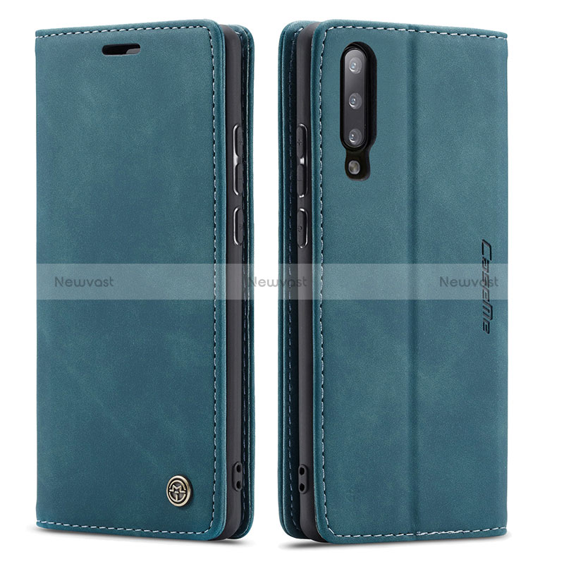 Leather Case Stands Flip Cover Holder C01S for Samsung Galaxy A70 Blue