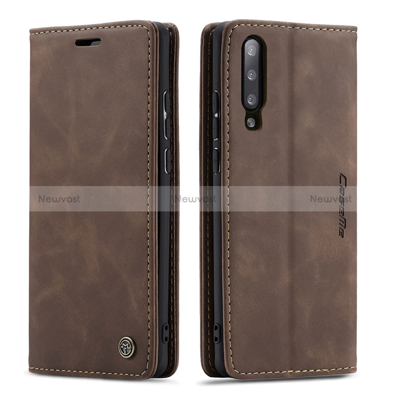 Leather Case Stands Flip Cover Holder C01S for Samsung Galaxy A70 Brown
