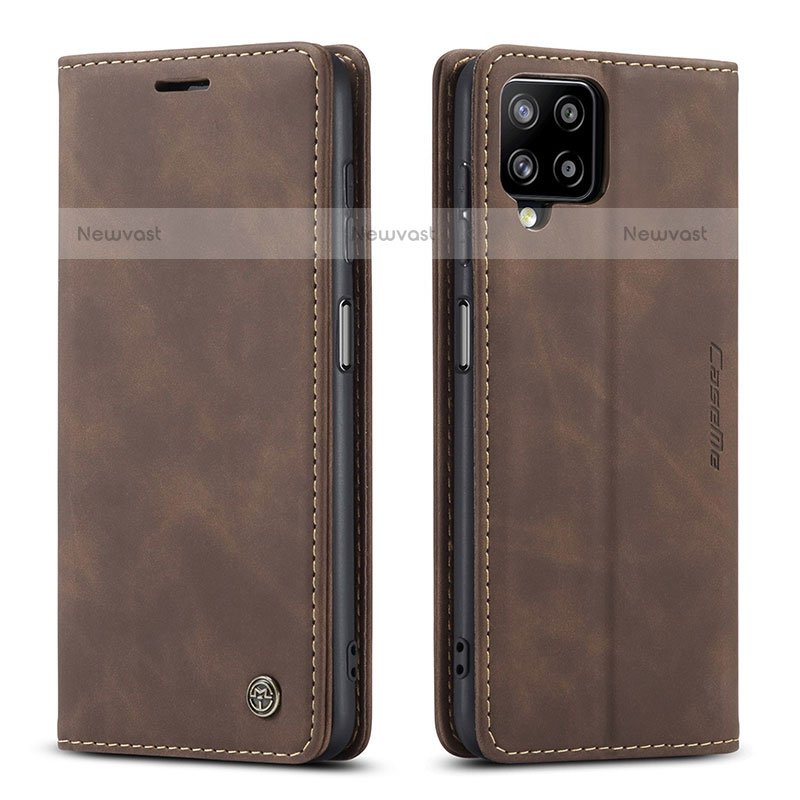Leather Case Stands Flip Cover Holder C01S for Samsung Galaxy F12 Brown