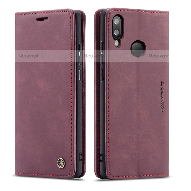 Leather Case Stands Flip Cover Holder C01S for Samsung Galaxy M20 Red Wine