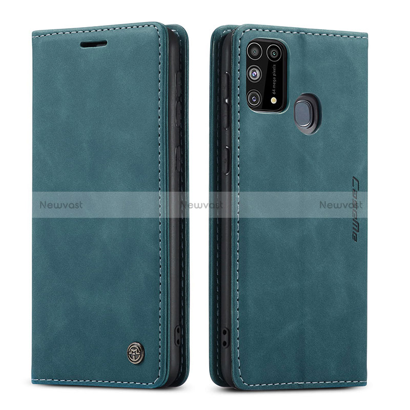 Leather Case Stands Flip Cover Holder C01S for Samsung Galaxy M21s Blue