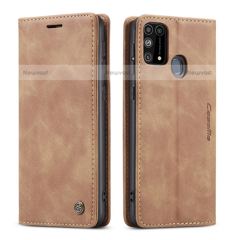 Leather Case Stands Flip Cover Holder C01S for Samsung Galaxy M31 Light Brown