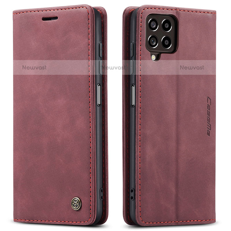 Leather Case Stands Flip Cover Holder C01S for Samsung Galaxy M33 5G Red Wine