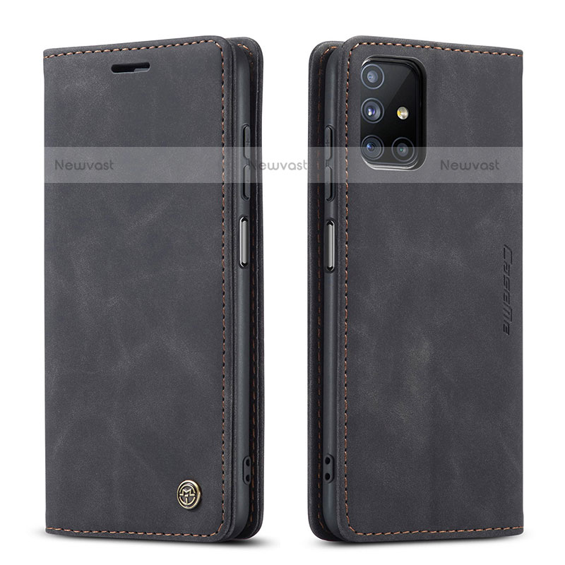Leather Case Stands Flip Cover Holder C01S for Samsung Galaxy M51 Black