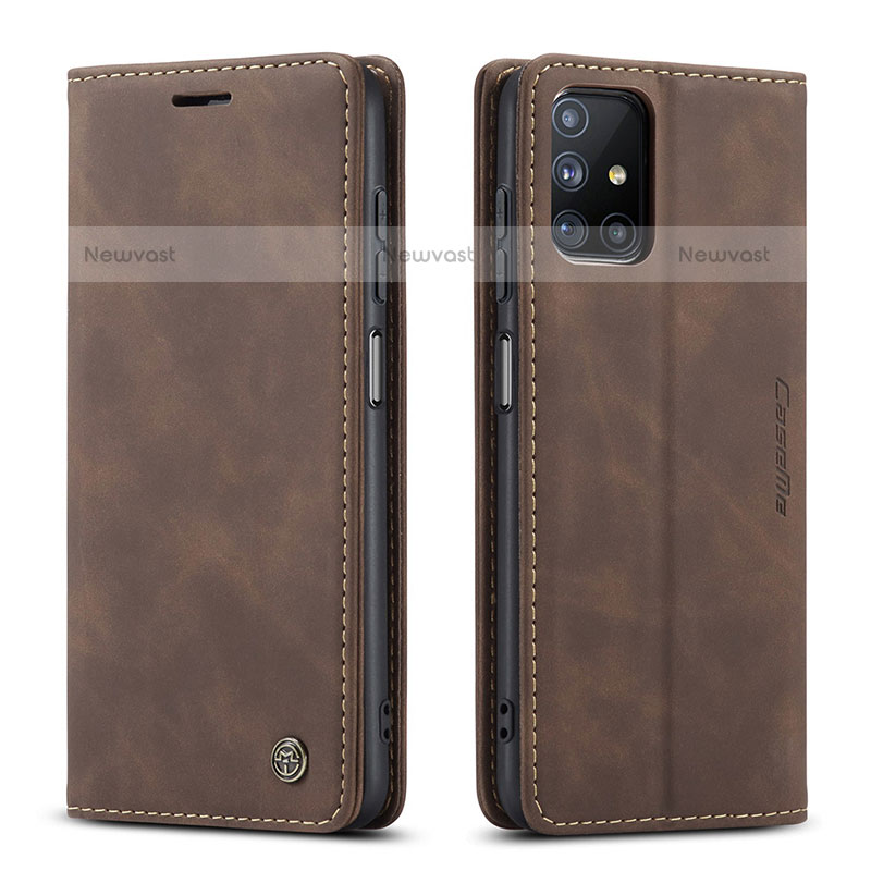 Leather Case Stands Flip Cover Holder C01S for Samsung Galaxy M51 Brown