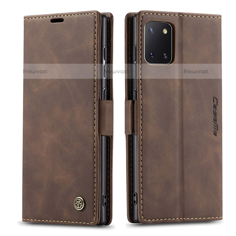 Leather Case Stands Flip Cover Holder C01S for Samsung Galaxy Note 10 Lite Brown