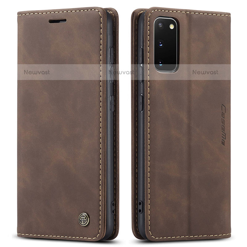 Leather Case Stands Flip Cover Holder C01S for Samsung Galaxy S20 5G Brown