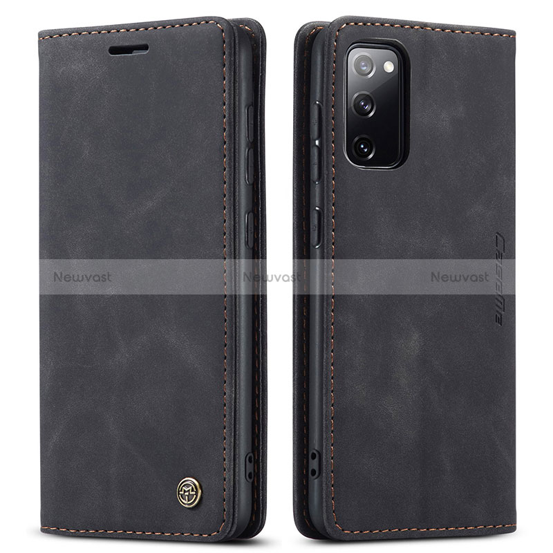 Leather Case Stands Flip Cover Holder C01S for Samsung Galaxy S20 FE (2022) 5G Black