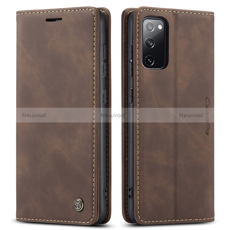 Leather Case Stands Flip Cover Holder C01S for Samsung Galaxy S20 FE (2022) 5G Brown