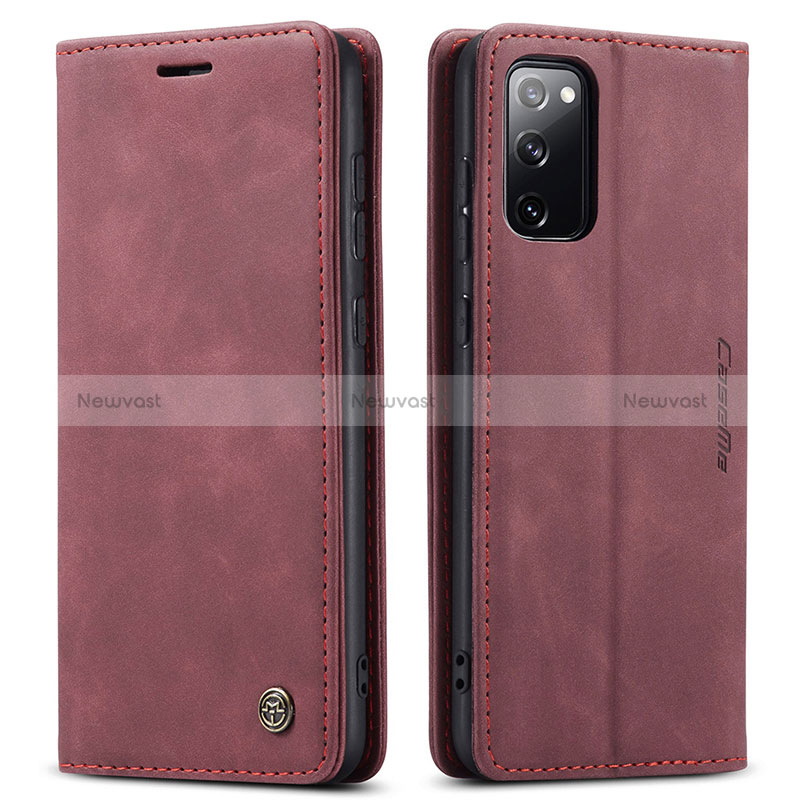 Leather Case Stands Flip Cover Holder C01S for Samsung Galaxy S20 FE (2022) 5G Red Wine