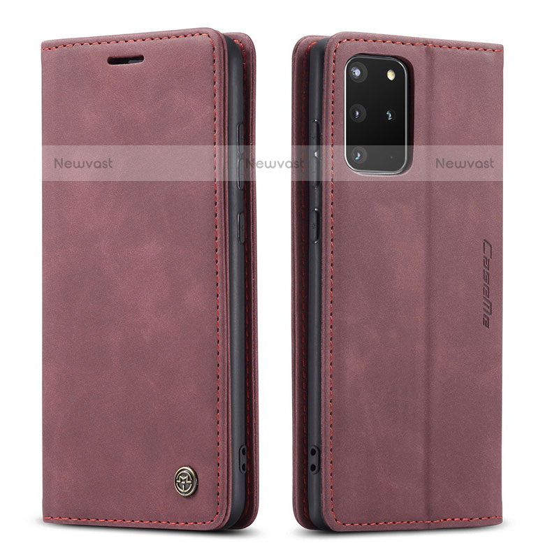 Leather Case Stands Flip Cover Holder C01S for Samsung Galaxy S20 Plus 5G Red Wine
