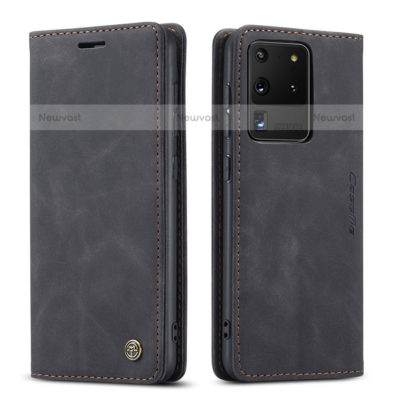 Leather Case Stands Flip Cover Holder C01S for Samsung Galaxy S20 Ultra 5G Black