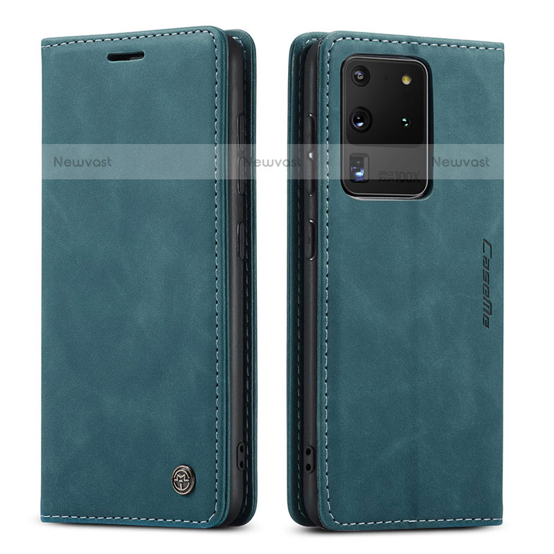 Leather Case Stands Flip Cover Holder C01S for Samsung Galaxy S20 Ultra 5G Blue