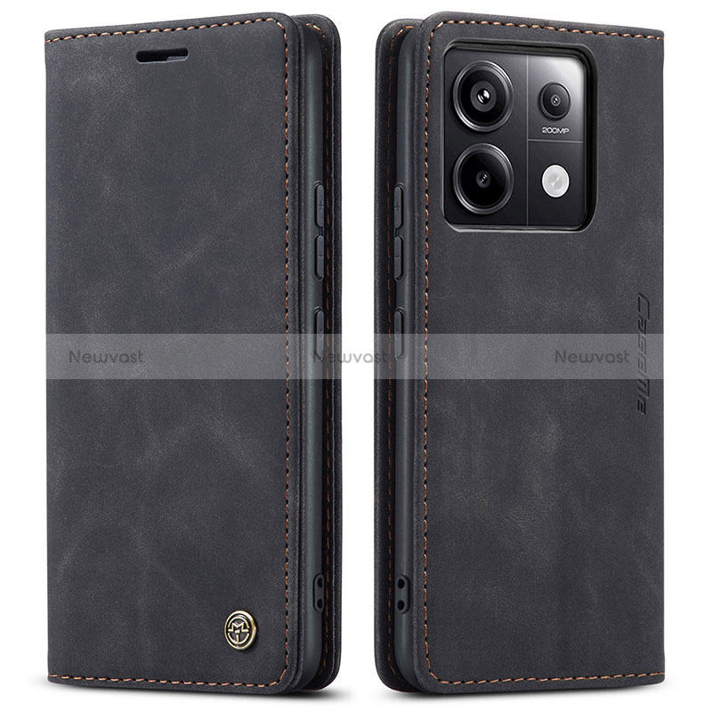 Leather Case Stands Flip Cover Holder C01S for Xiaomi Redmi Note 13 Pro 5G Black