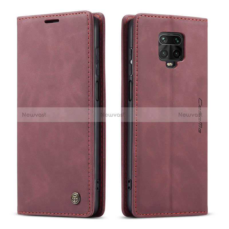 Leather Case Stands Flip Cover Holder C01S for Xiaomi Redmi Note 9 Pro Red Wine