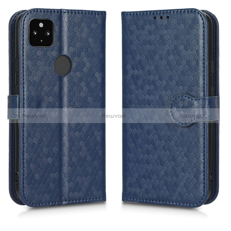 Leather Case Stands Flip Cover Holder C01X for Google Pixel 4a 5G Blue