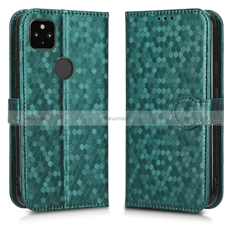 Leather Case Stands Flip Cover Holder C01X for Google Pixel 4a 5G Green