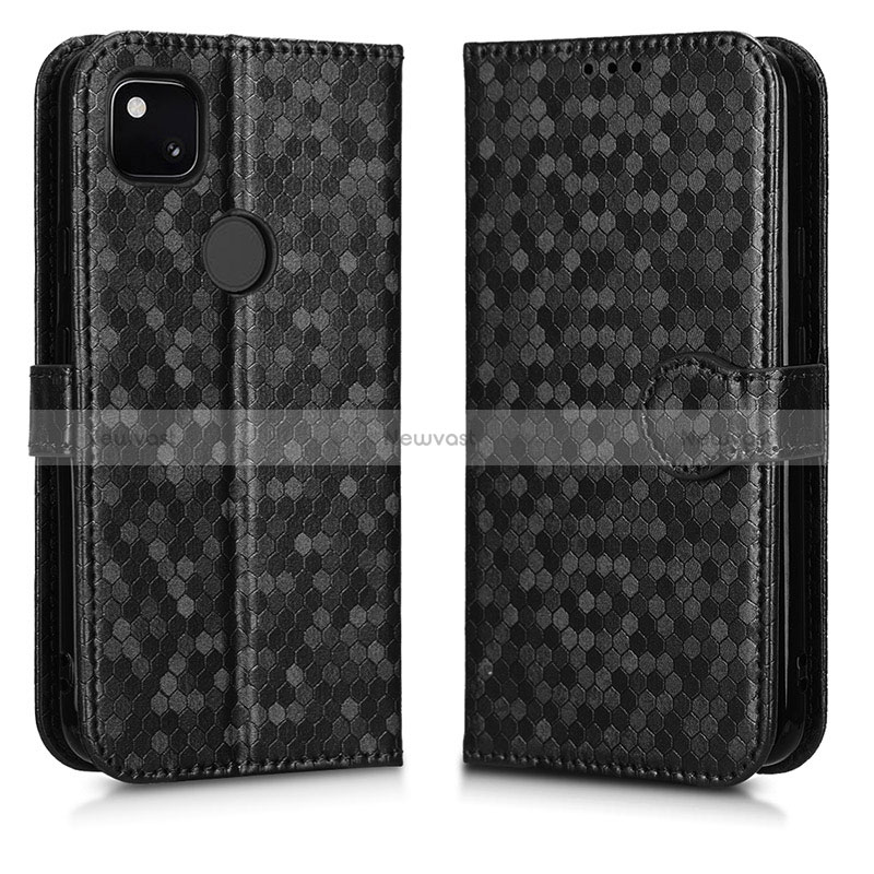 Leather Case Stands Flip Cover Holder C01X for Google Pixel 4a Black