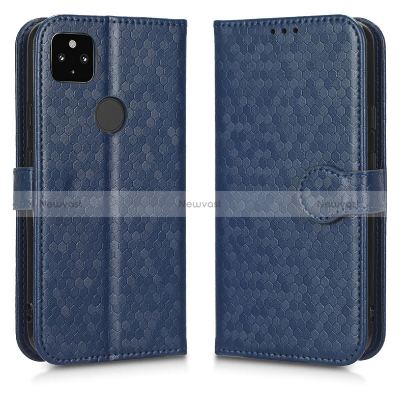 Leather Case Stands Flip Cover Holder C01X for Google Pixel 5 XL 5G Blue