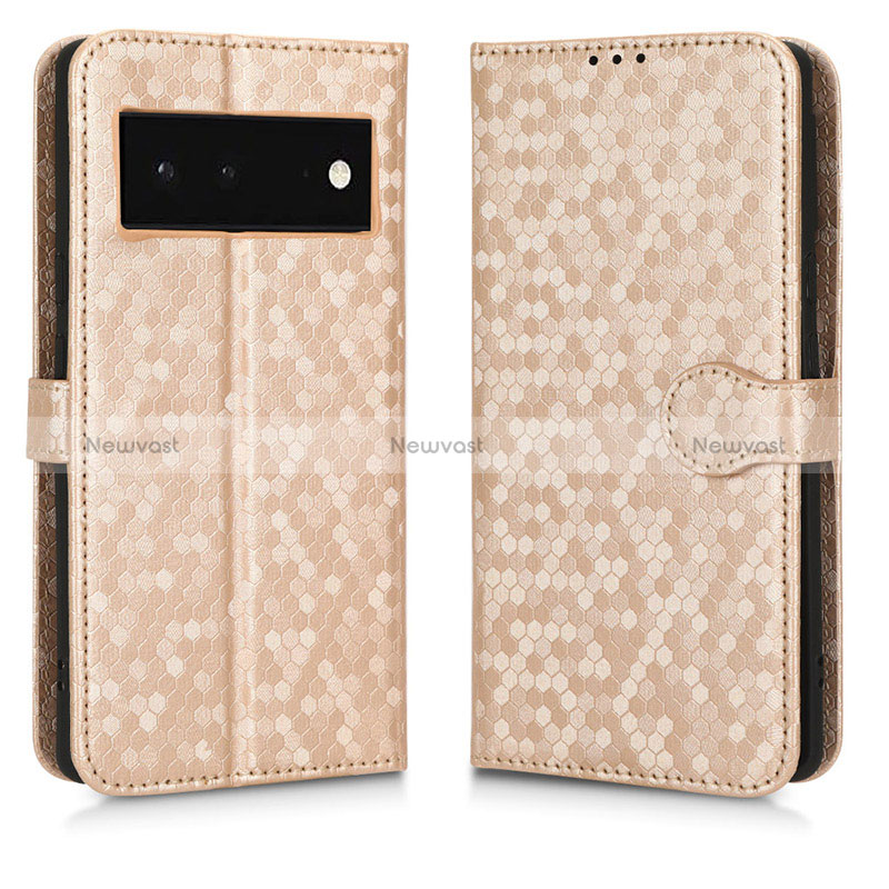 Leather Case Stands Flip Cover Holder C01X for Google Pixel 6 5G Gold