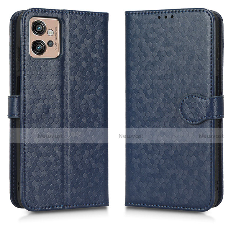 Leather Case Stands Flip Cover Holder C01X for Motorola Moto G32 Blue