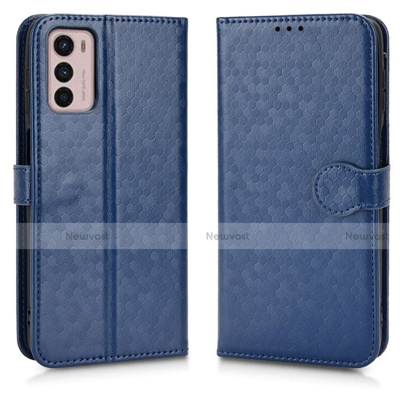 Leather Case Stands Flip Cover Holder C01X for Motorola Moto G42 Blue