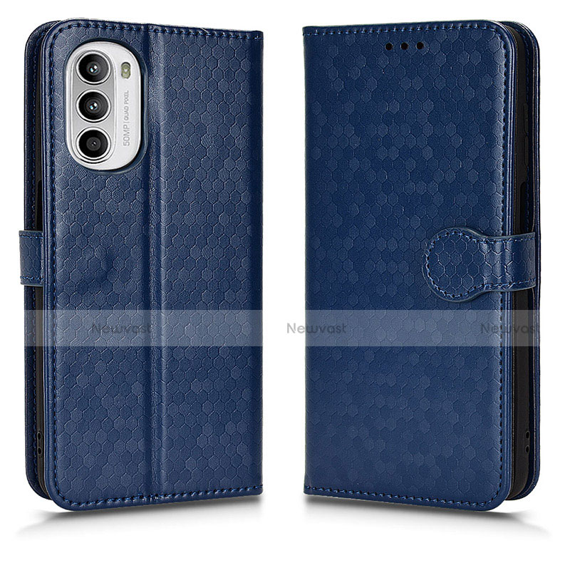 Leather Case Stands Flip Cover Holder C01X for Motorola MOTO G52 Blue