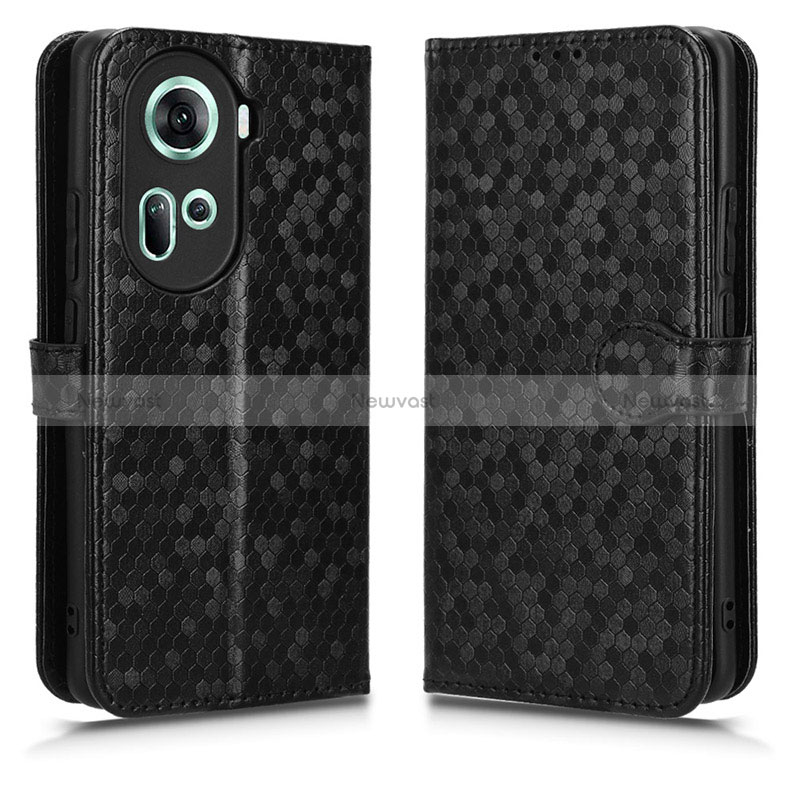 Leather Case Stands Flip Cover Holder C01X for Oppo Reno11 5G Black