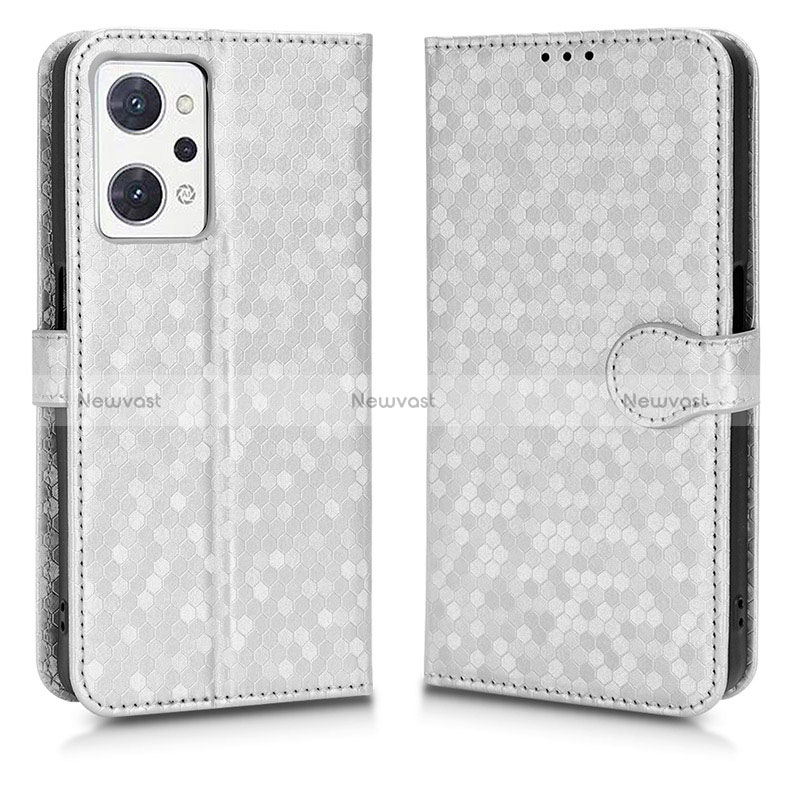 Leather Case Stands Flip Cover Holder C01X for Oppo Reno7 A Silver