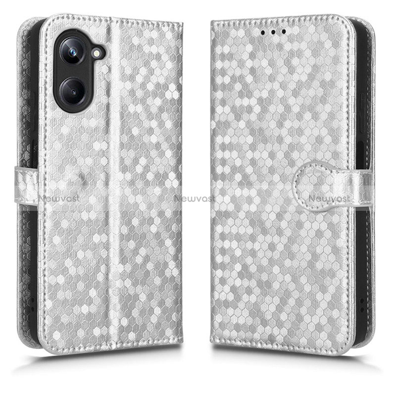 Leather Case Stands Flip Cover Holder C01X for Realme 10 4G Silver