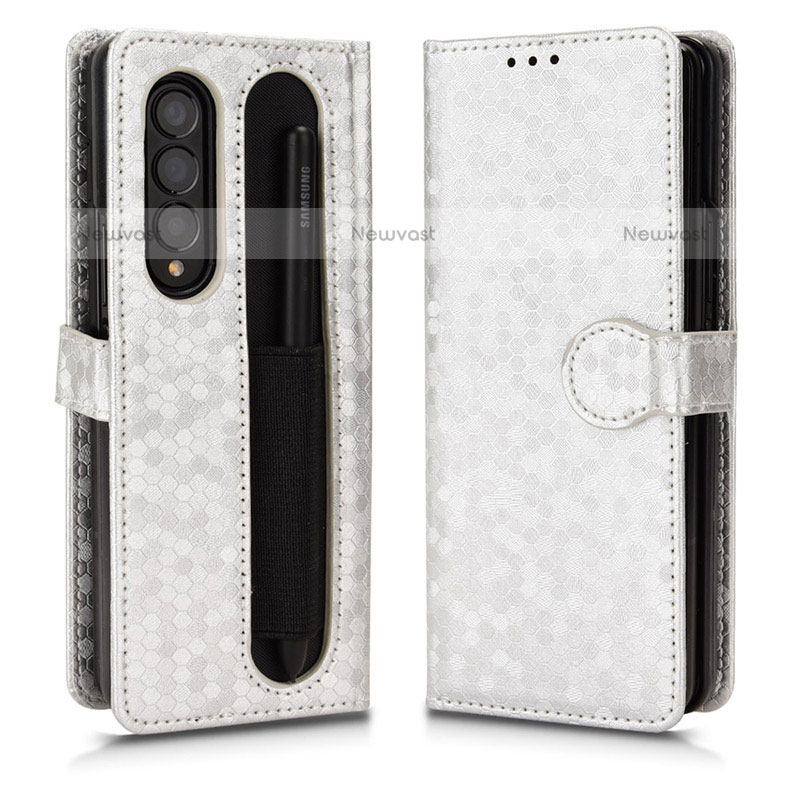 Leather Case Stands Flip Cover Holder C01X for Samsung Galaxy Z Fold3 5G Silver