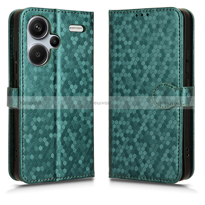 Leather Case Stands Flip Cover Holder C01X for Xiaomi Redmi Note 13 Pro+ Plus 5G Green