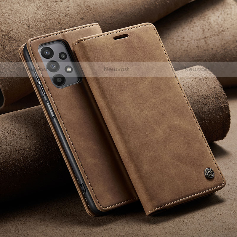 Leather Case Stands Flip Cover Holder C02S for Samsung Galaxy A23 5G Light Brown