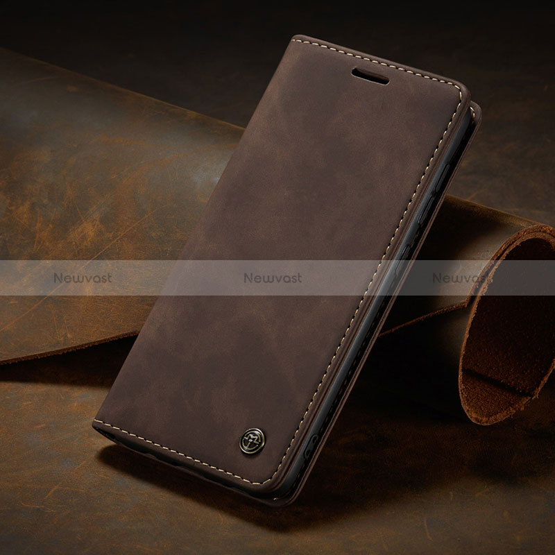 Leather Case Stands Flip Cover Holder C02S for Samsung Galaxy A42 5G Brown