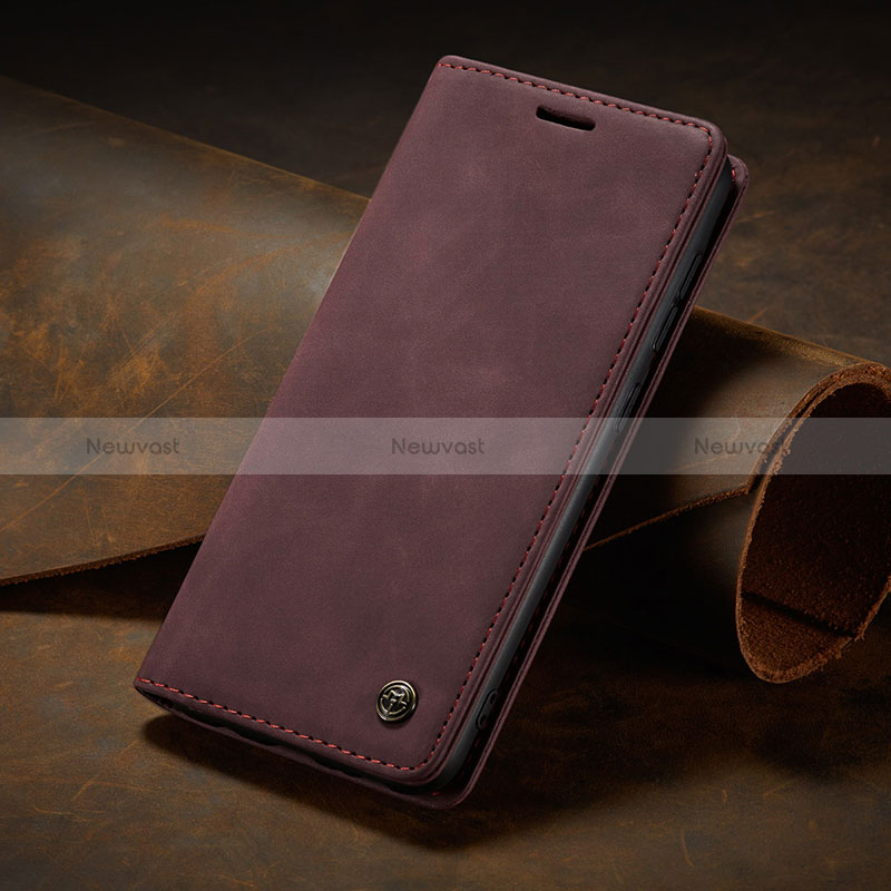 Leather Case Stands Flip Cover Holder C02S for Samsung Galaxy A42 5G Red Wine
