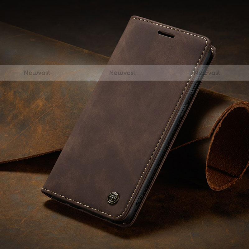Leather Case Stands Flip Cover Holder C02S for Samsung Galaxy M31 Prime Edition Brown